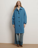 Laurent Cocoon Dickey Twill Coat in Blue Jasper