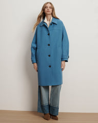Laurent Cocoon Dickey Twill Coat in Blue Jasper