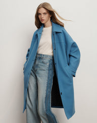 Laurent Cocoon Dickey Twill Coat in Blue Jasper