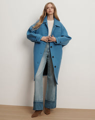Laurent Cocoon Dickey Twill Coat in Blue Jasper
