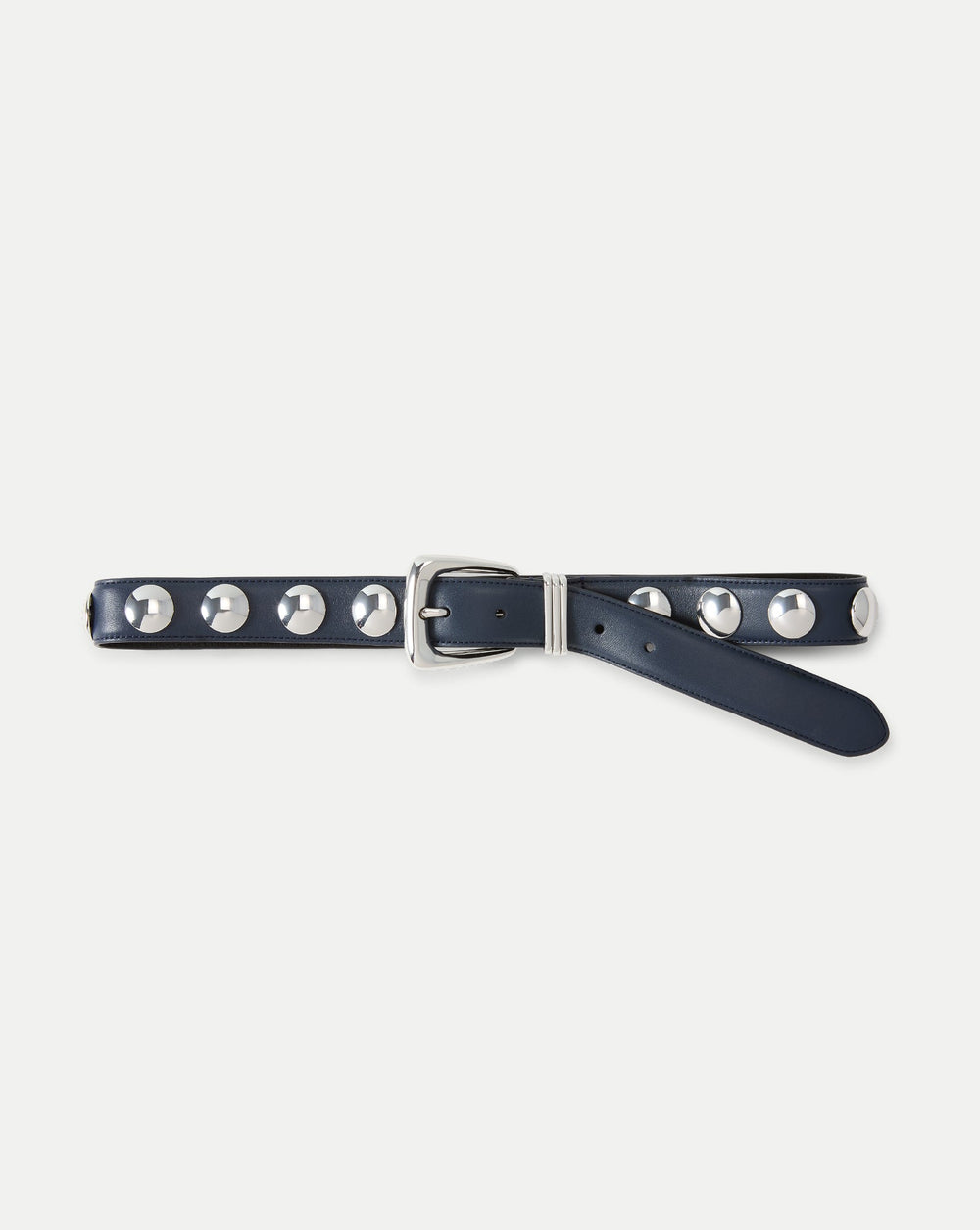 Arch Silver Studded Leather Belt in Navy