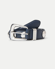 Arch Silver Studded Leather Belt in Navy