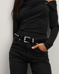 Arch Suede Crystal Embellished Belt in Black Seude