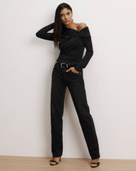 Arch Suede Crystal Embellished Belt in Black Seude