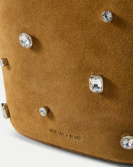 Crystal Embellished Loop Bucket Bag in Brown Acorn