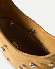 Crystal Embellished Loop Bucket Bag in Brown Acorn