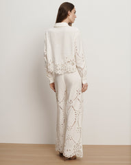 Aderes Eyelet Button-Down Shirt in Off- White Dove
