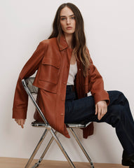 Liora Leather Utility Coat in Red Oak