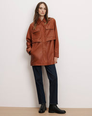 Liora Leather Utility Coat in Red Oak