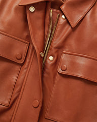 Liora Leather Utility Coat in Red Oak