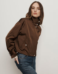 Bateman Cropped High-Neck Jacket in Brown Walnut