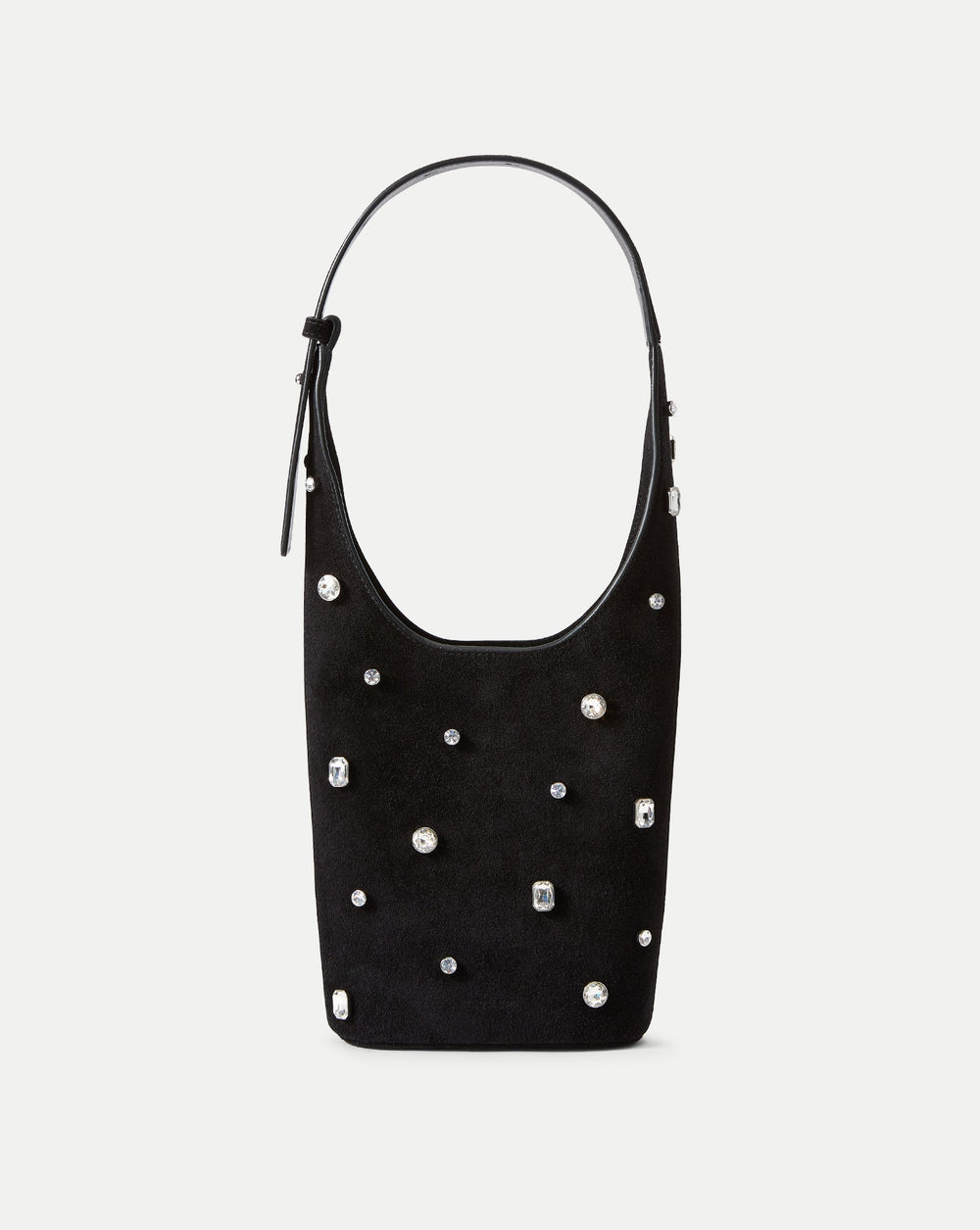 Crystal Embellished Loop Bucket Bag in Black