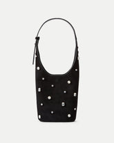 Crystal Embellished Loop Bucket Bag in Black