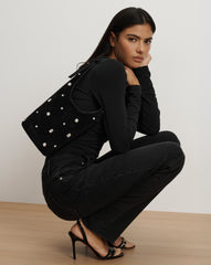 Crystal Embellished Loop Bucket Bag in Black