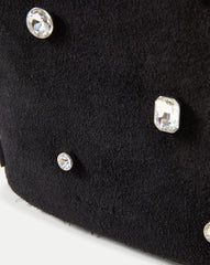 Crystal Embellished Loop Bucket Bag in Black