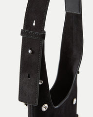 Crystal Embellished Loop Bucket Bag in Black