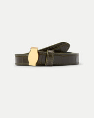 Dash Croc-Embossed Crocodile Belt in Green Cypress