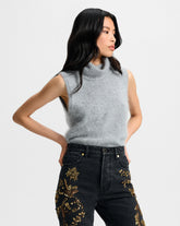 Mazzy Brushed Cashmere Sleeveless Sweater in Heather Grey