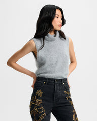 Mazzy Brushed Cashmere Sleeveless Sweater in Heather Grey