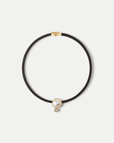 Pearl Pendant Cord Necklace in Pearl/Black