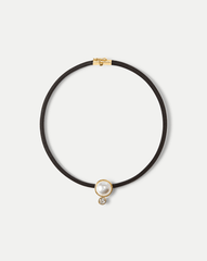 Pearl Pendant Cord Necklace in Pearl/Black