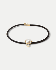 Pearl Pendant Cord Necklace in Pearl/Black