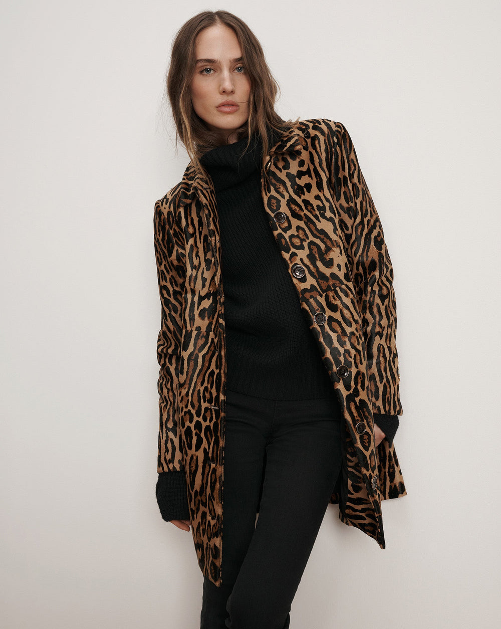 Shelley Calf Hair Dickey Coat in Leopard Camel Multi