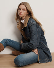 Donna Sherpa Denim Jacket in Medium Blue Wash