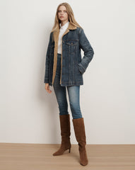 Donna Sherpa Denim Jacket in Medium Blue Wash