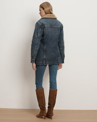 Donna Sherpa Denim Jacket in Medium Blue Wash