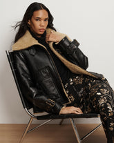 Danika Shearling Jacket in Shiny Black Leather