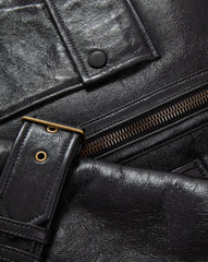 Danika Shearling Jacket in Shiny Black Leather