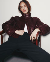 Bateman Cropped Leather Jacket in Maroon