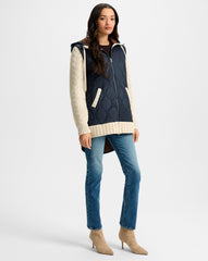 Barrows Knit-Sleeve Quilted Jacket in Navy/Heathered Sand & Cream