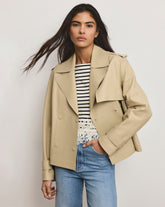 Heathcliff Cropped Leather Trench Coat in Stone Khaki