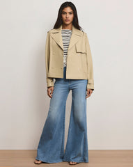 Heathcliff Cropped Leather Trench Coat in Stone Khaki