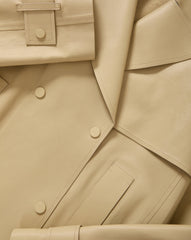 Heathcliff Cropped Leather Trench Coat in Stone Khaki