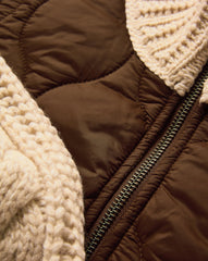 Patra Knit-Sleeve Quilted Jacket in Mocha/Heathered Sand Brown & Cream