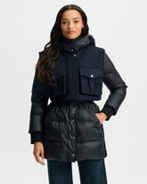 Jarvis Layered Puffer Coat in Black & Navy