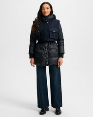 Jarvis Layered Puffer Coat in Black & Navy
