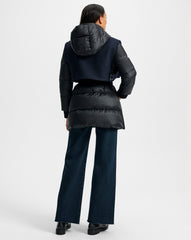 Jarvis Layered Puffer Coat in Black & Navy