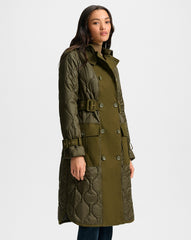 Newberry Puffer Trench Coat in Khaki