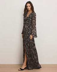 Akara Silk Maxi Dress in Black Multi