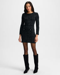 Channing Tweed Mini Dress in Black
