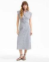 Haydon Sleeveless Midi Shirtdress in Navy & White Stripes