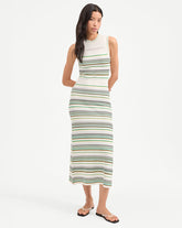 Dawna Knit Maxi Dress in Green & White Stripes Off-White Multi