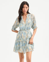 Dorrie Pleated Mini Dress in Powder Blue Multi