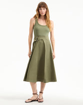 Ennis Mixed-Media Dress in Stone Army Green