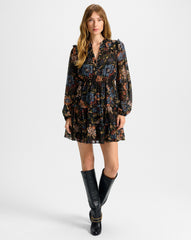 Justine Silk Mini Dress in Black Floral Multi