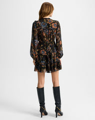 Justine Silk Mini Dress in Black Floral Multi